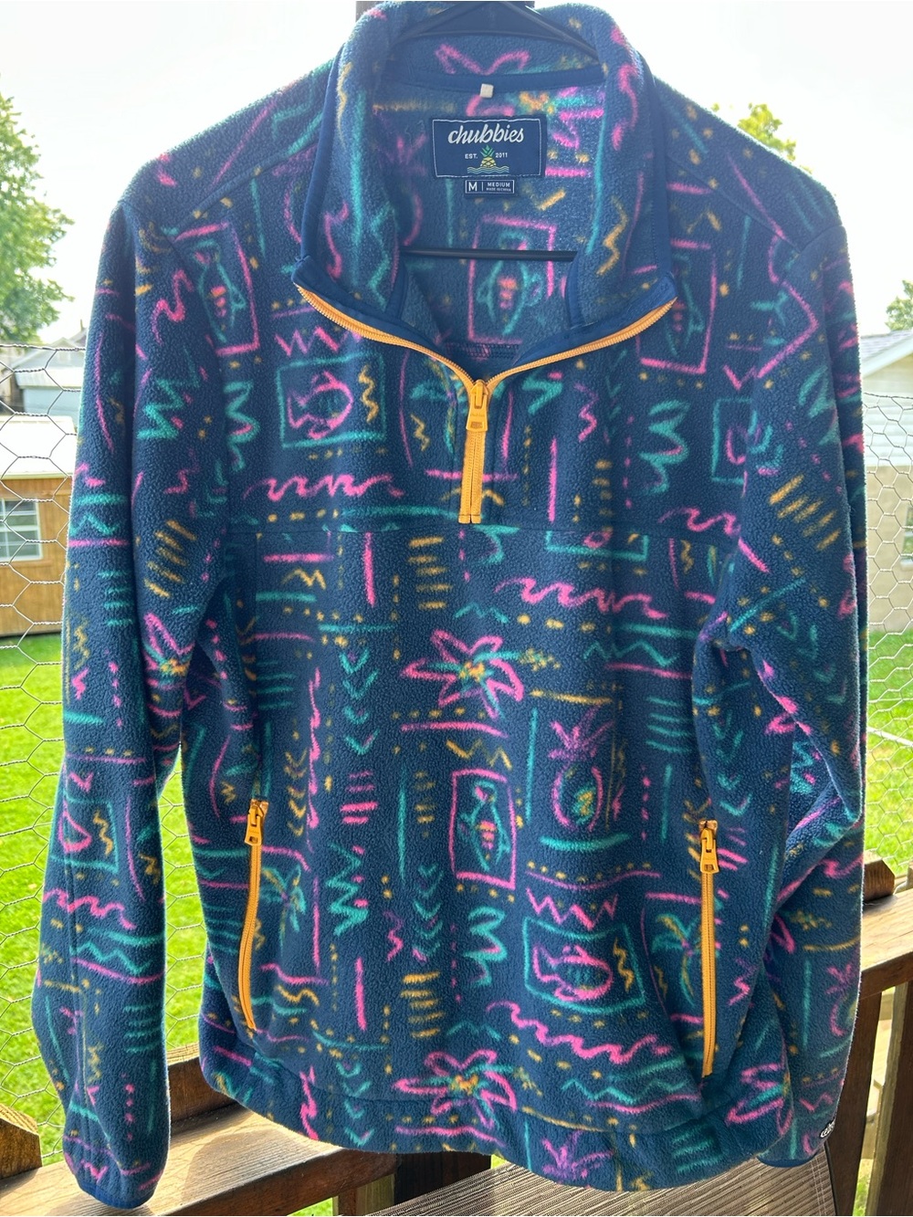 chubbies Navy Geo-Print Quarter-Zip Pullover with Yellow Zippers
